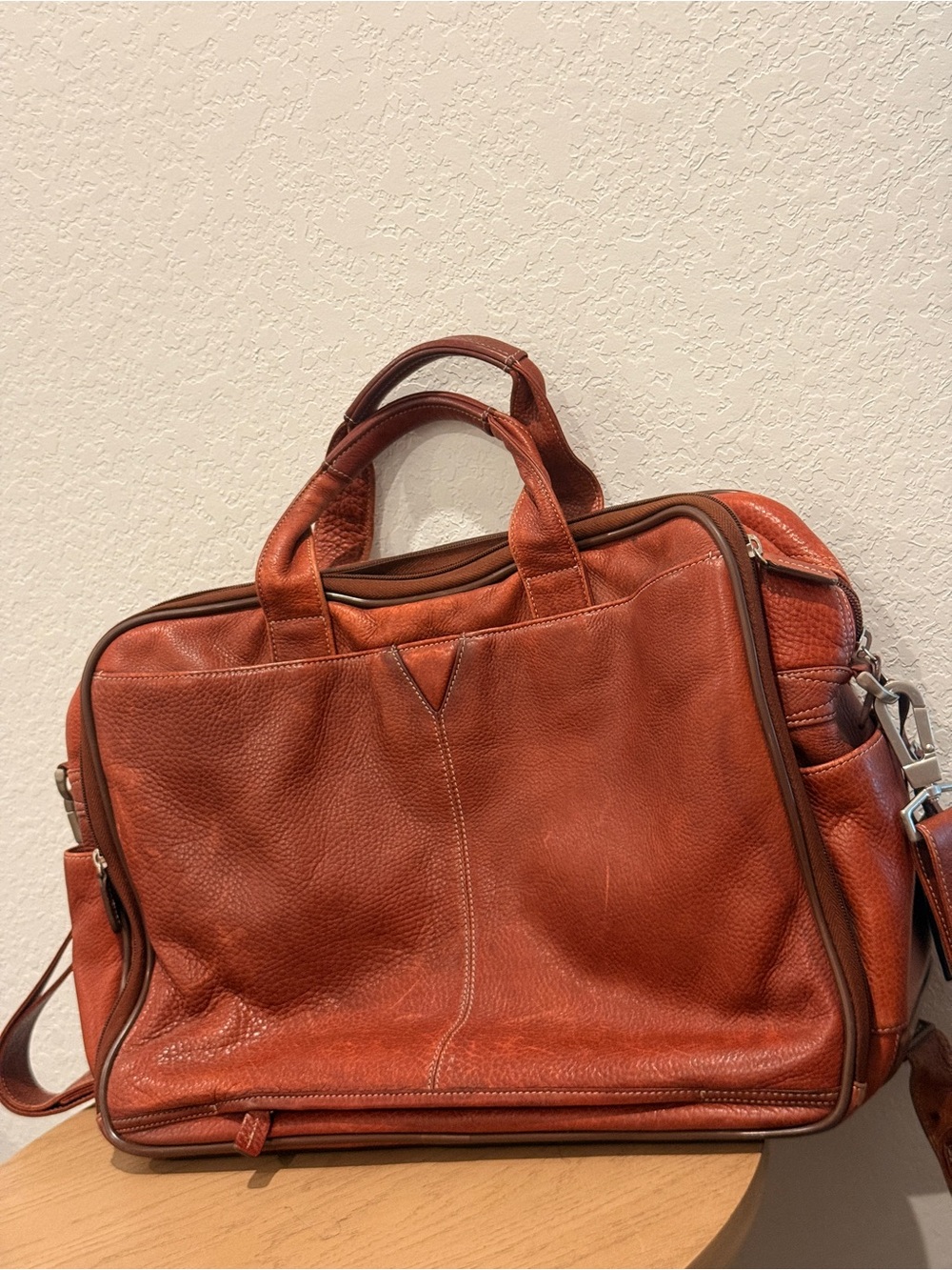 Johnston & Murphy Men's Distressed Leather Briefcase in Burnt Copper